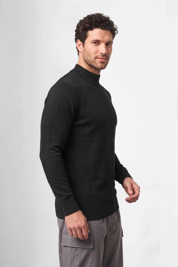 Black High Neck Full Sleeve Knitted Sweater