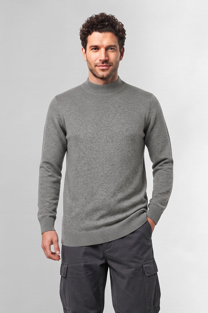 Grey Mockneck Full Sleeve Fine-Knit Sweater