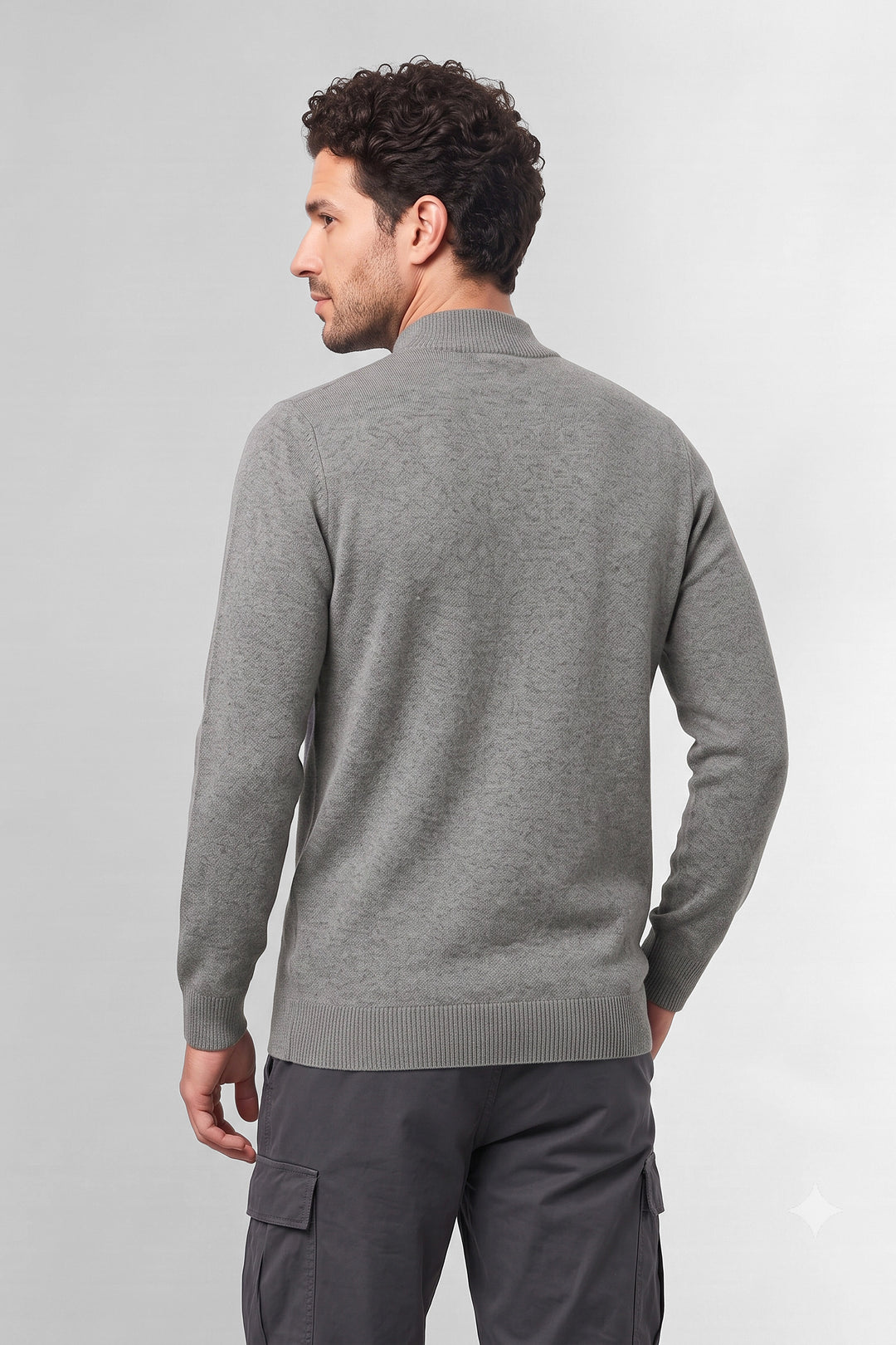 Grey Mockneck Full Sleeve Fine-Knit Sweater