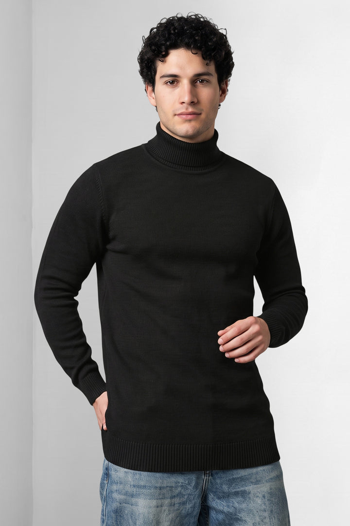 Black Turtleneck Full Sleeve Fine-Knit Pullover