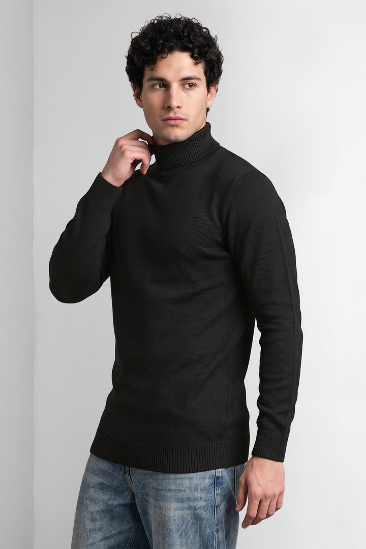 Black Turtleneck Full Sleeve Fine-Knit Pullover