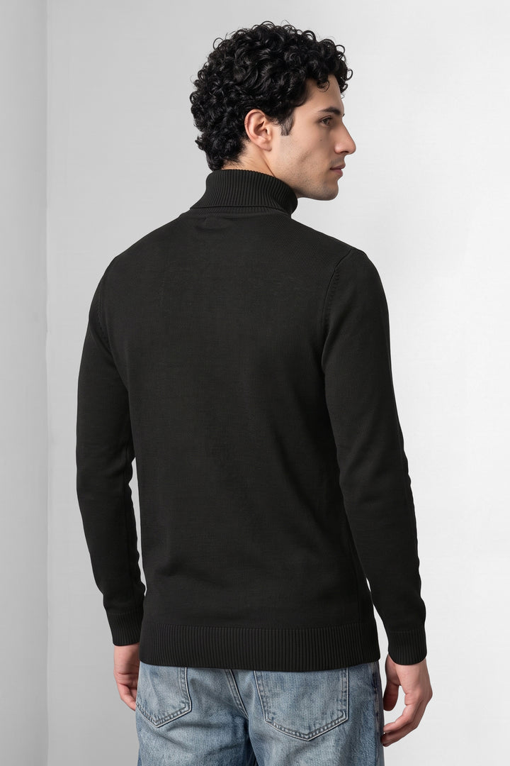 Black Turtleneck Full Sleeve Fine-Knit Pullover