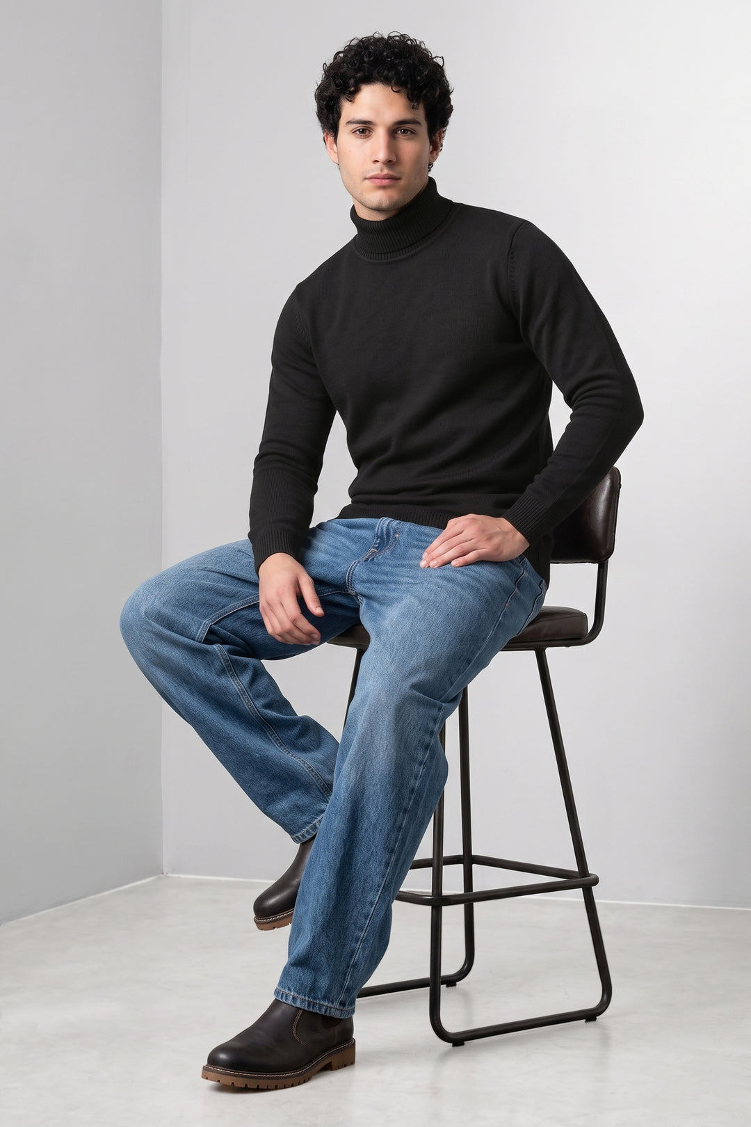 Black Turtleneck Full Sleeve Fine-Knit Pullover
