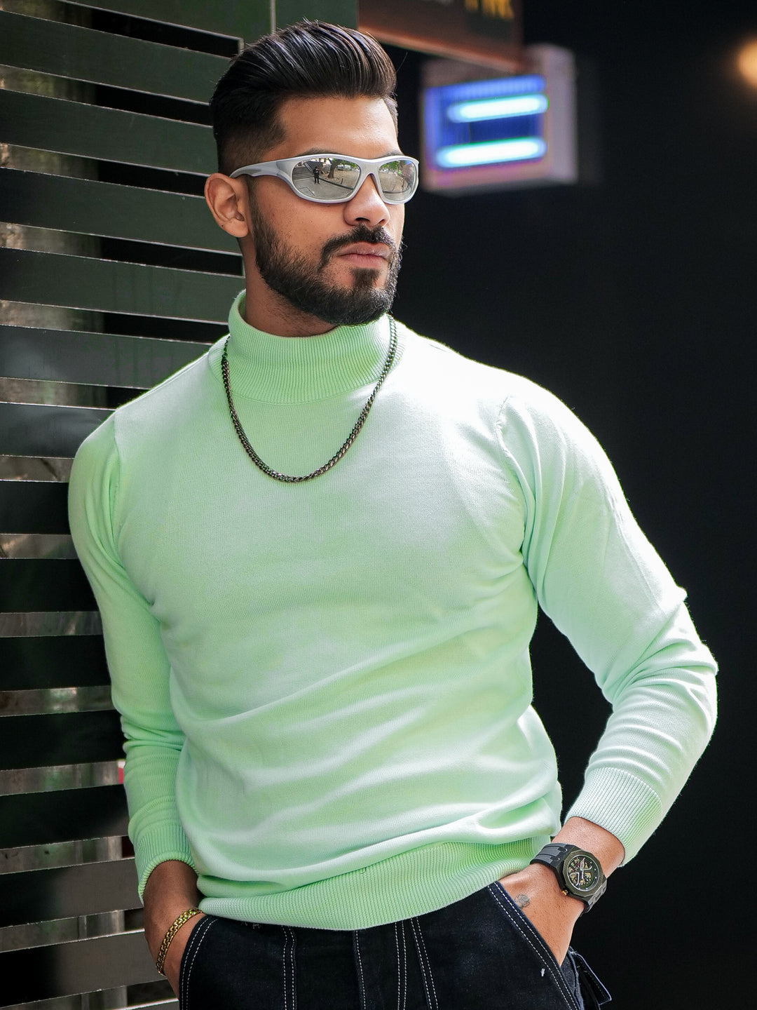 Light Green High Neck Sweater