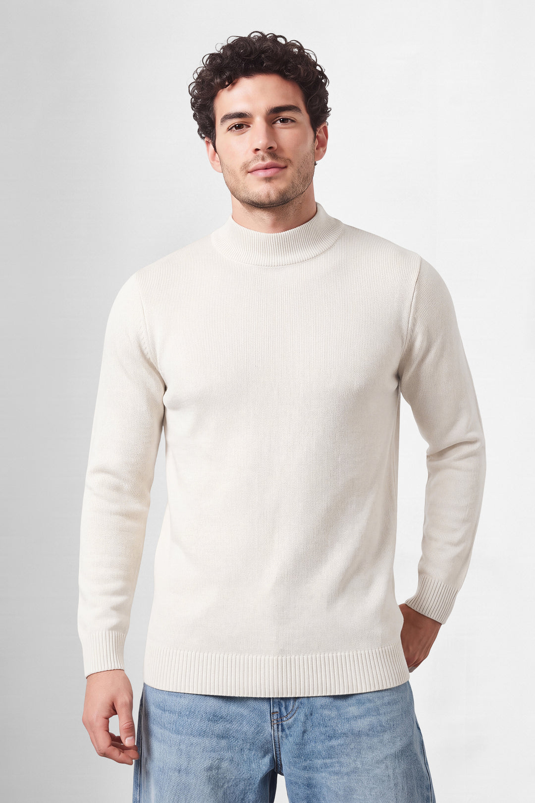 White Mock Neck Full Sleeve Pullover