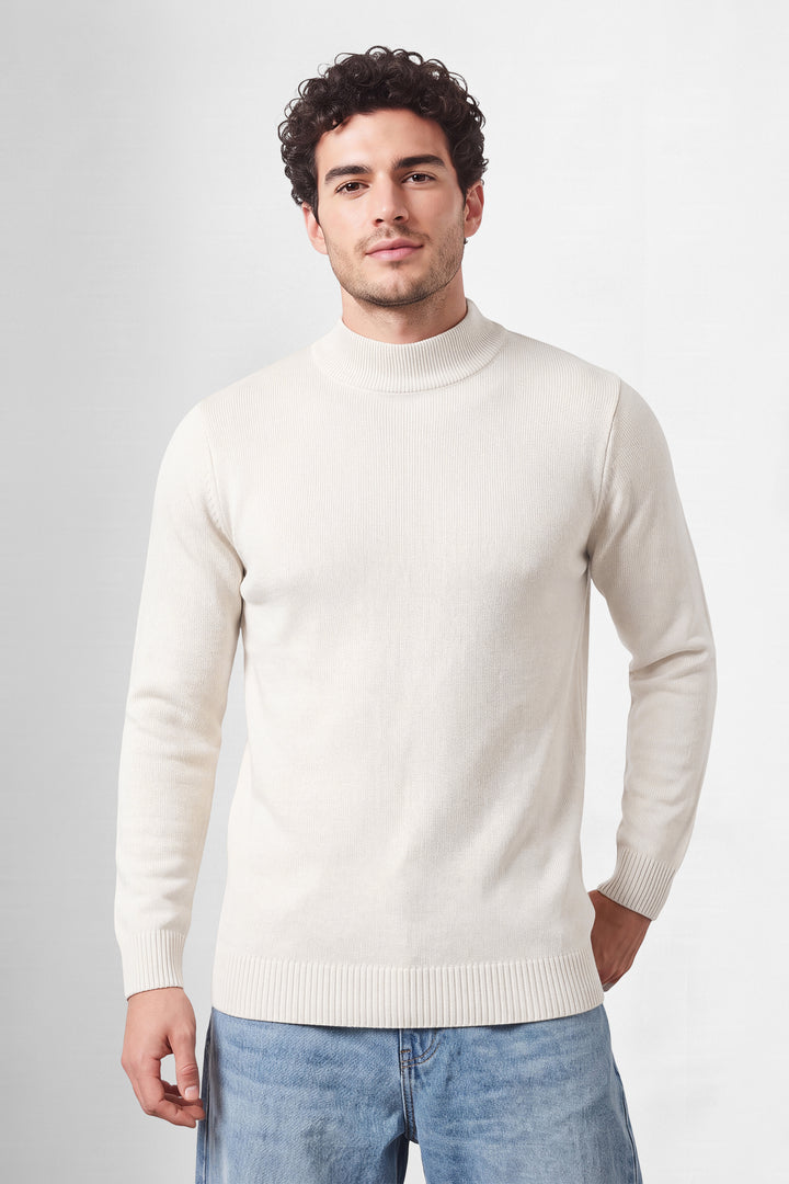 White Mock Neck Full Sleeve Pullover