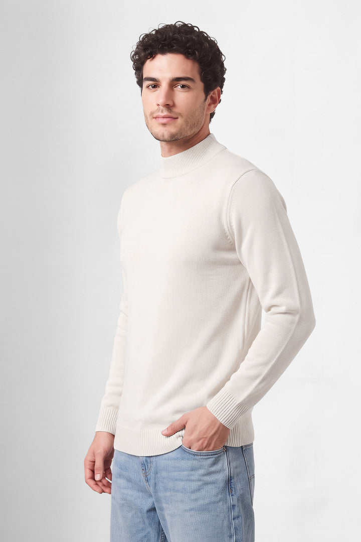 White Mock Neck Full Sleeve Pullover