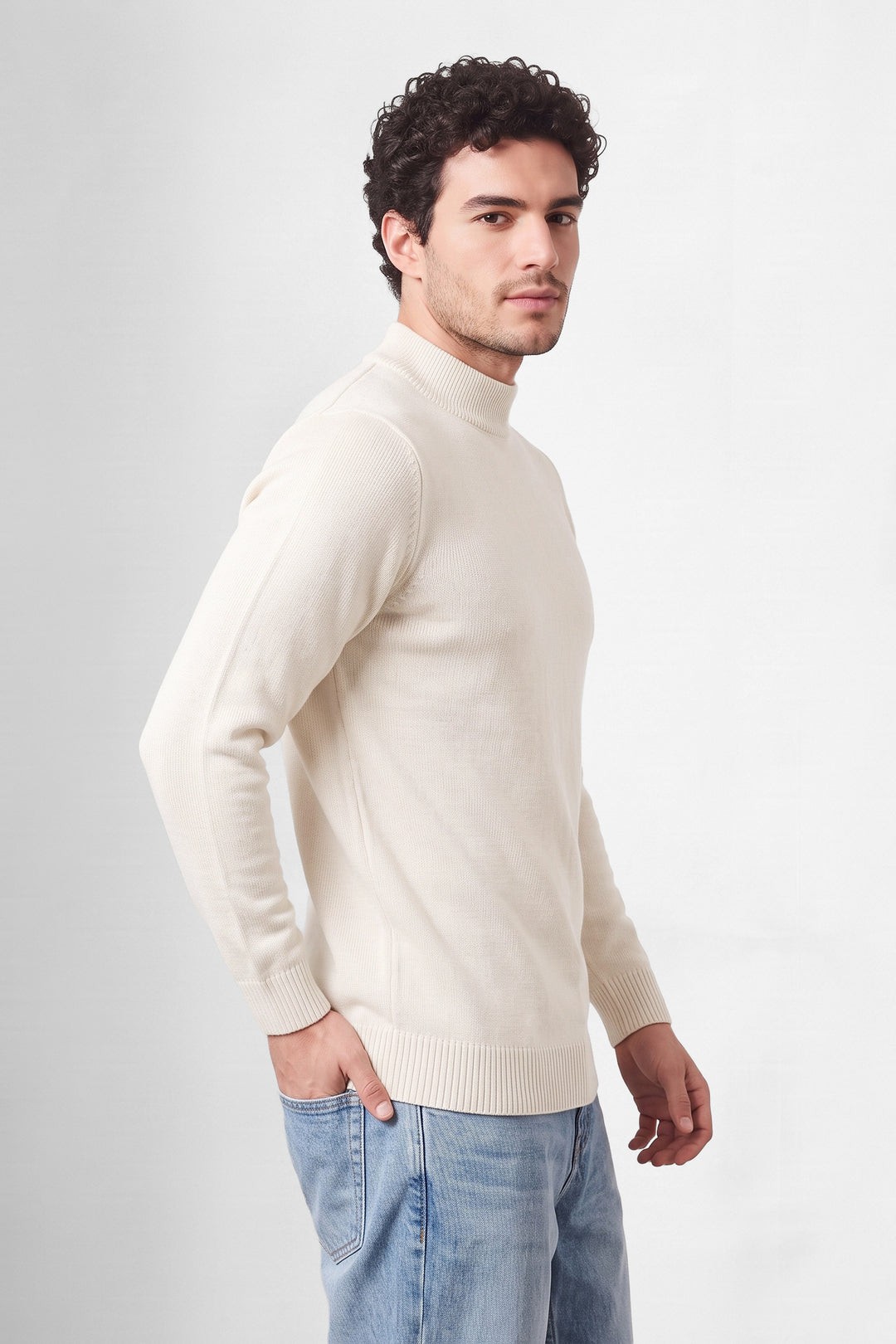 White Mock Neck Full Sleeve Pullover