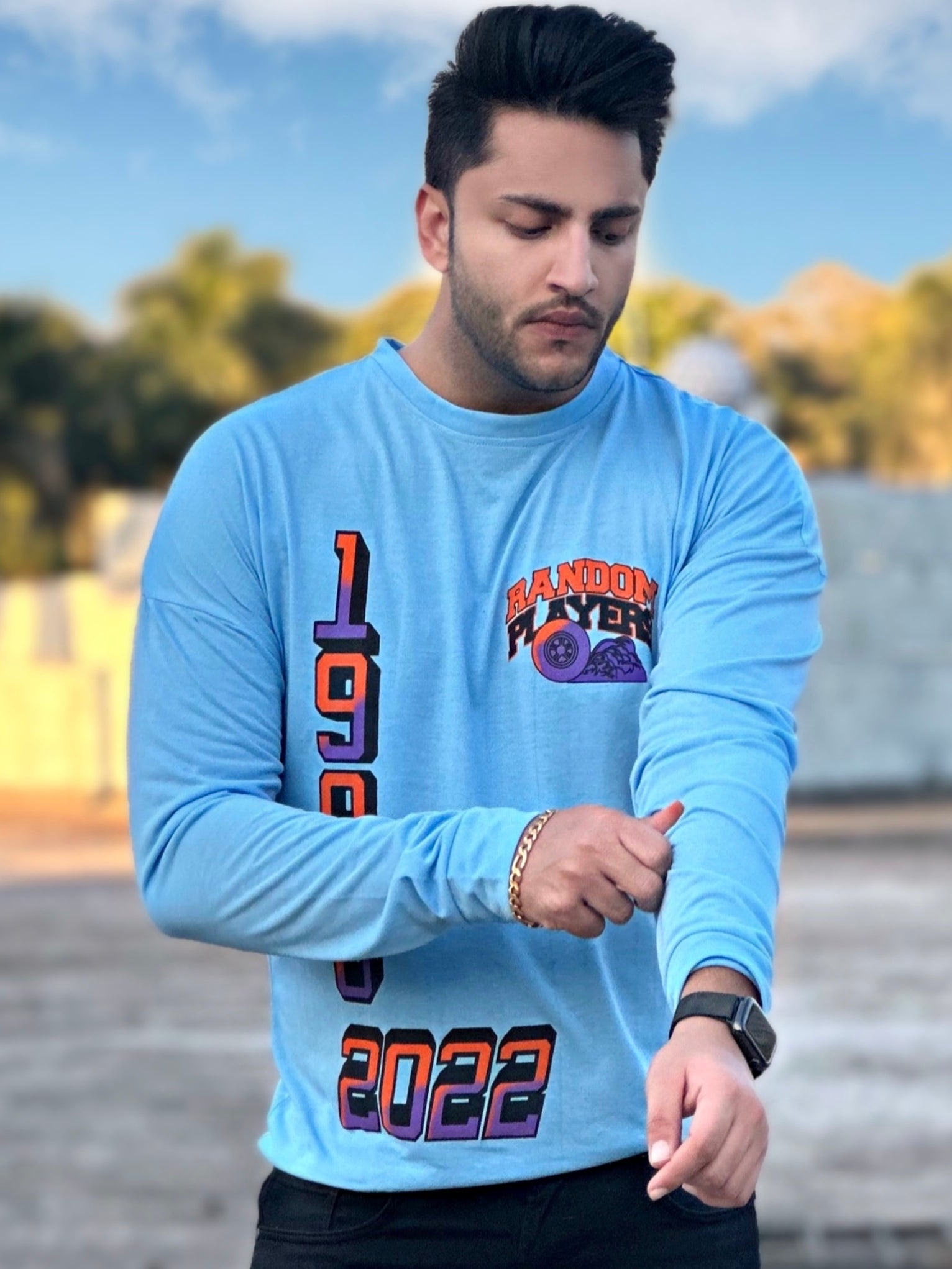 Full Sleeve Sky Blue Typography Fleece Sweatshirt