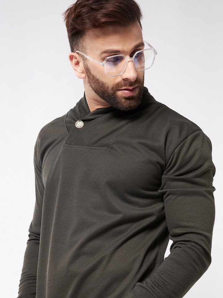 Olive Trendy Shawl Neck Sweatshirt