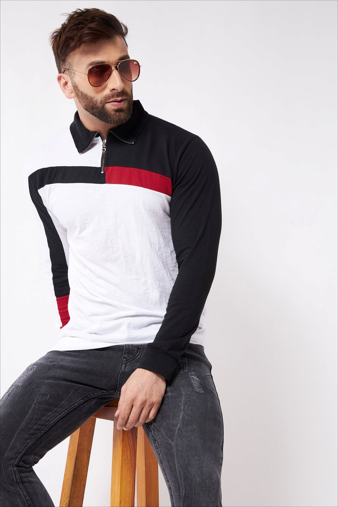 White/ Black Polo Zipper T-Shirt