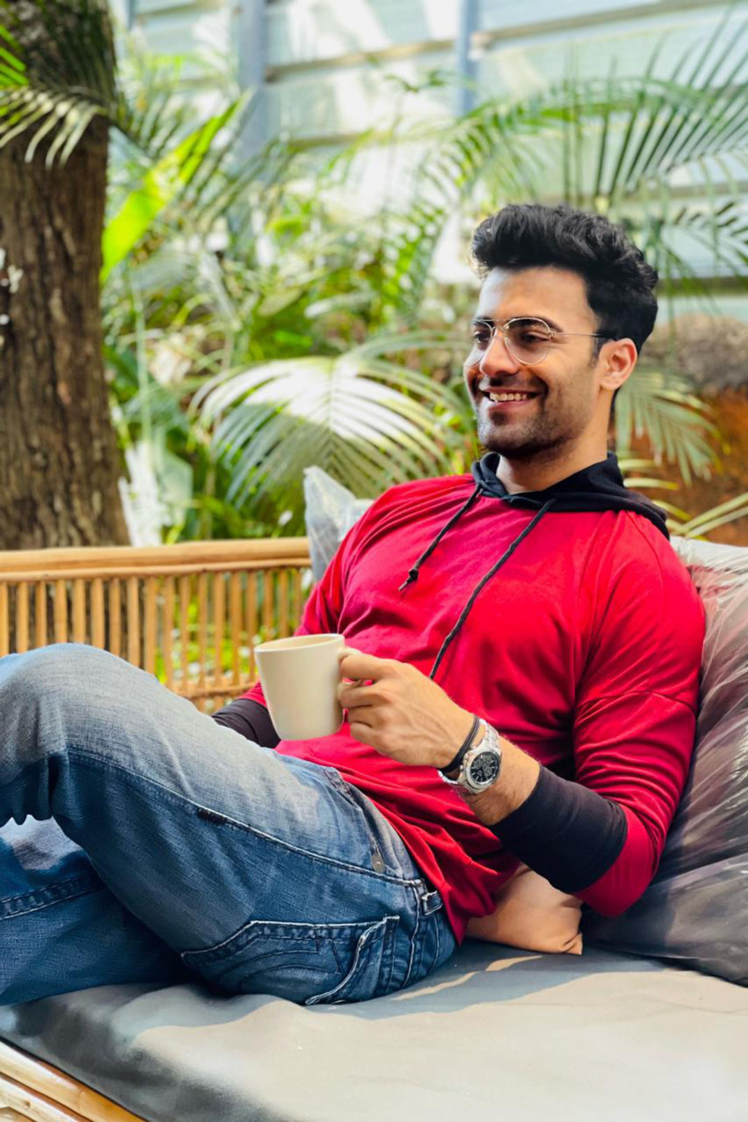 Maroon and Black Full Sleeve Hooded T-Shirt