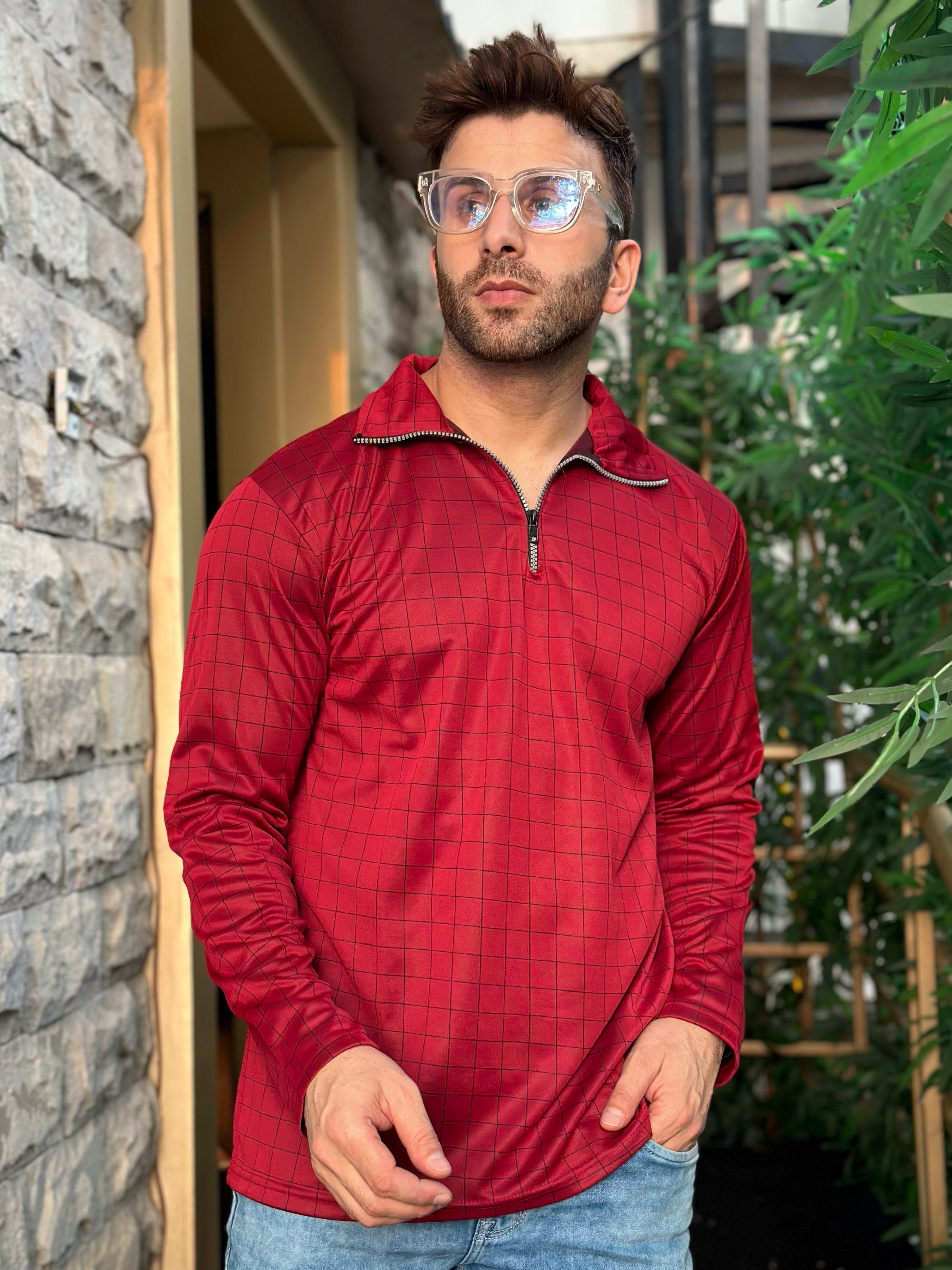 Self Design Red Zipper T-Shirt