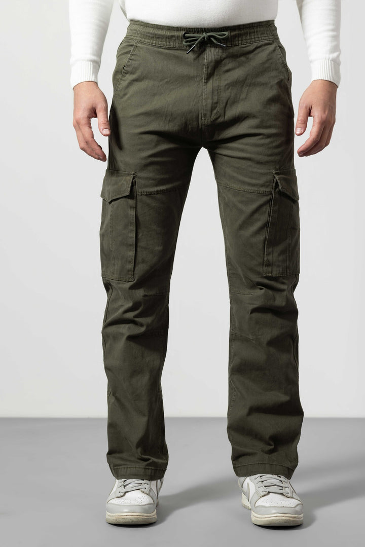 Olive Silm Fit Cotton Cargo Pants