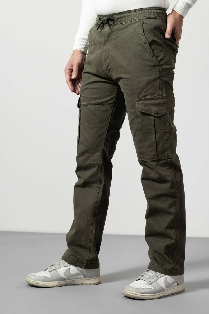 Olive Silm Fit Cotton Cargo Pants