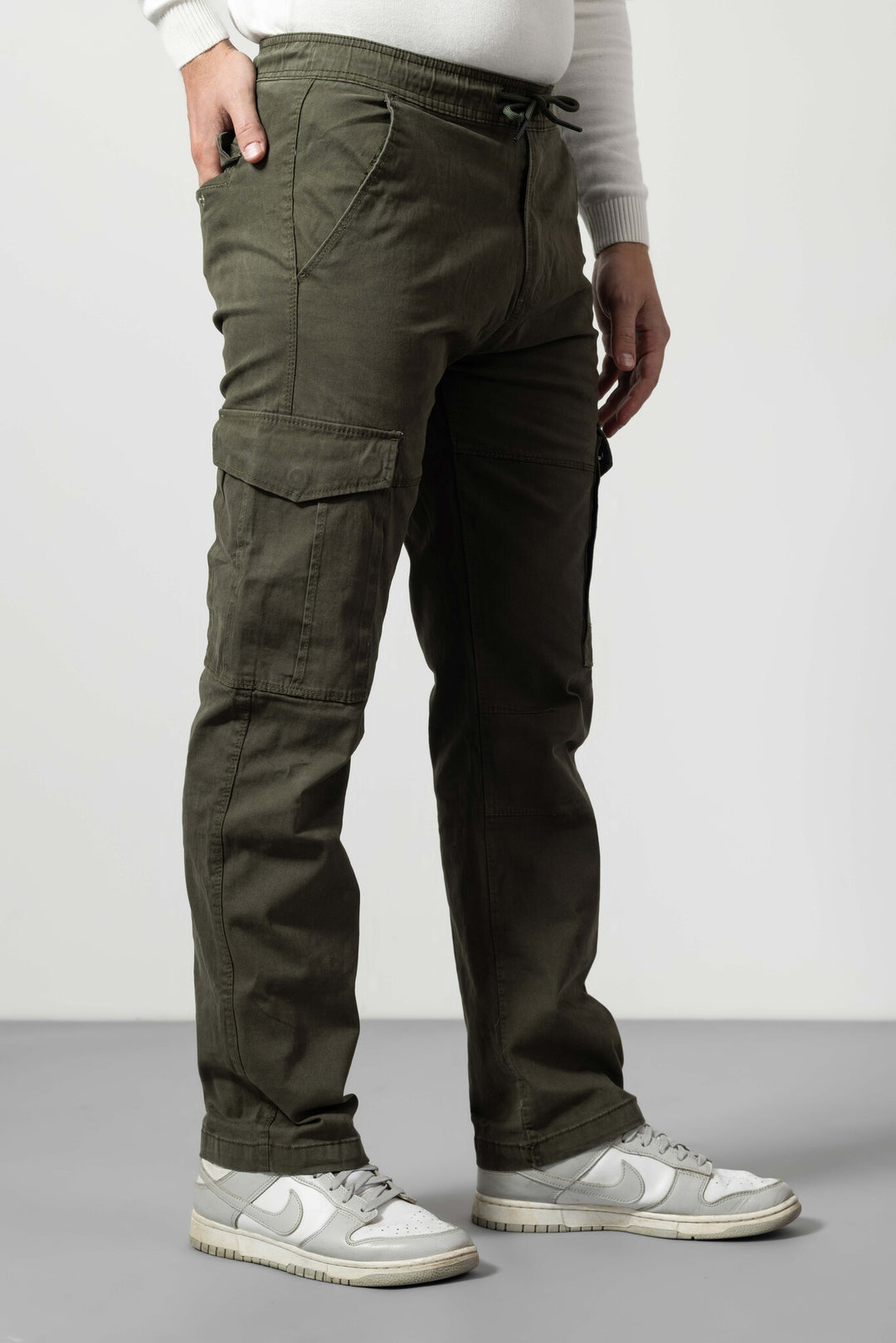 Olive Silm Fit Cotton Cargo Pants