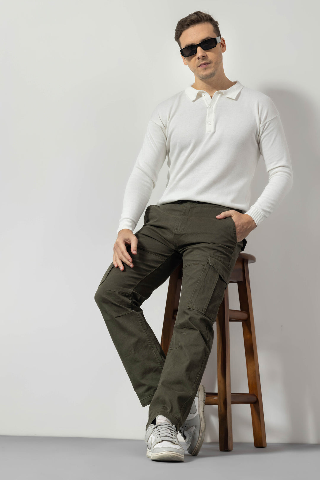Olive Silm Fit Cotton Cargo Pants
