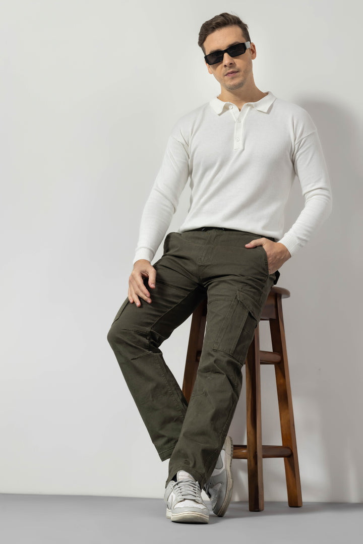 Olive Silm Fit Cotton Cargo Pants