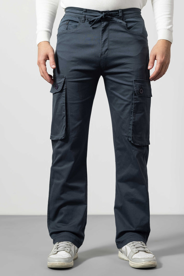 Navy Silm Fit Cotton Cargo Pants