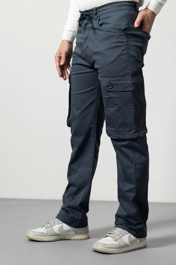 Navy Silm Fit Cotton Cargo Pants