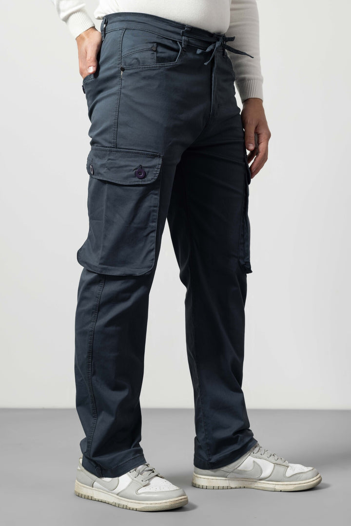 Navy Silm Fit Cotton Cargo Pants
