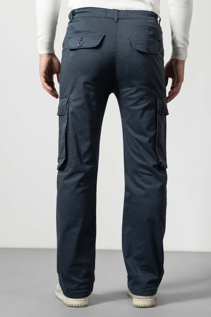 Navy Silm Fit Cotton Cargo Pants