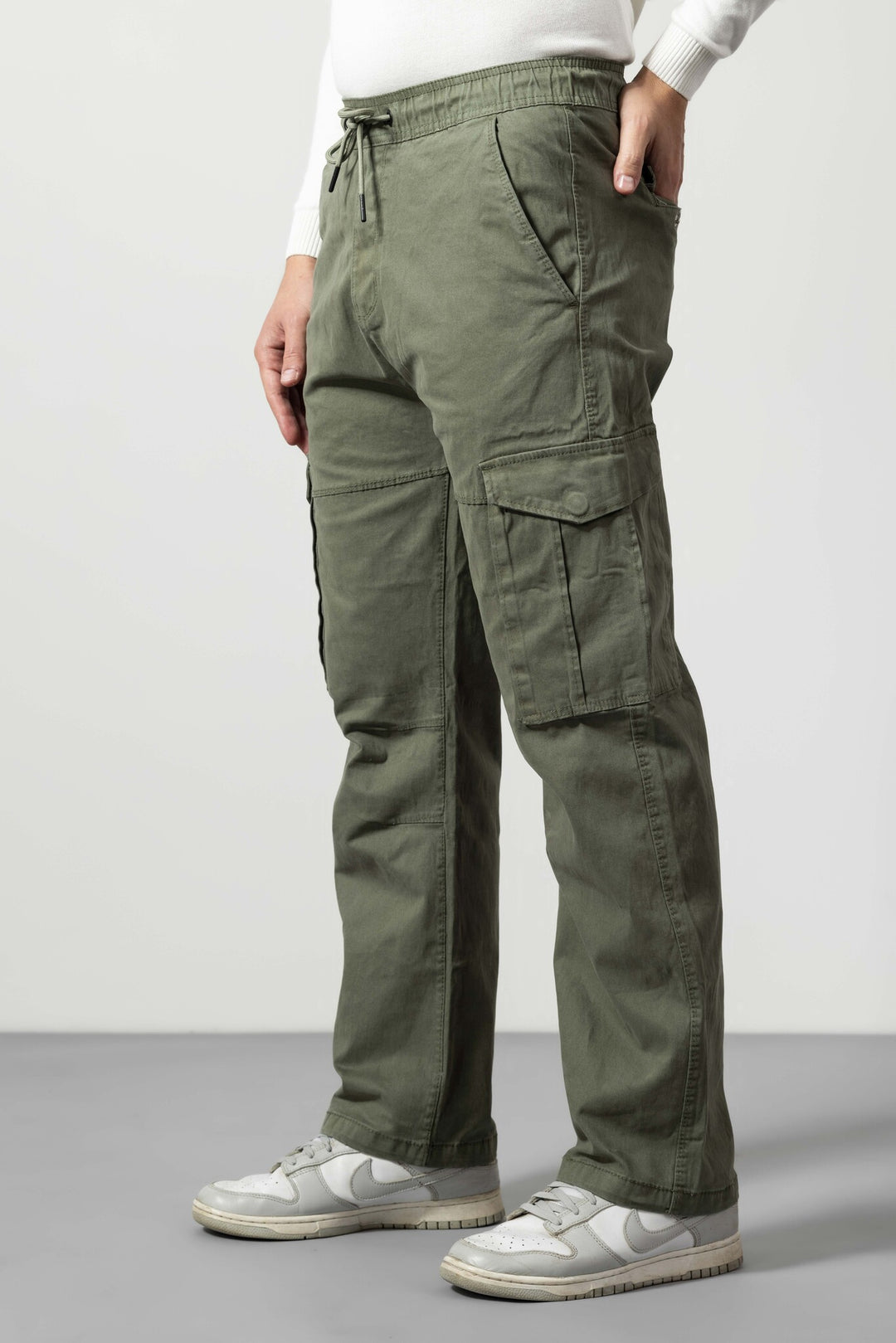 Green Slim Fit Cotton Pants