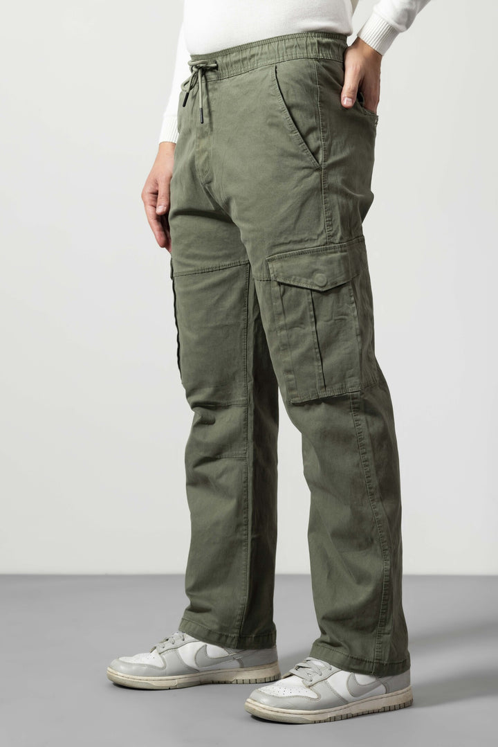 Green Slim Fit Cotton Pants