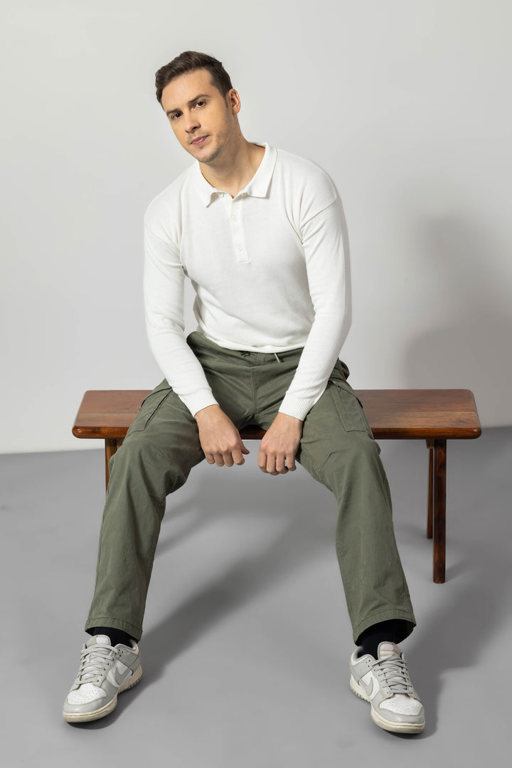 Green Slim Fit Cotton Pants