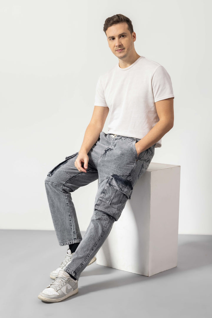 Grey Men Denim Cargo Pant