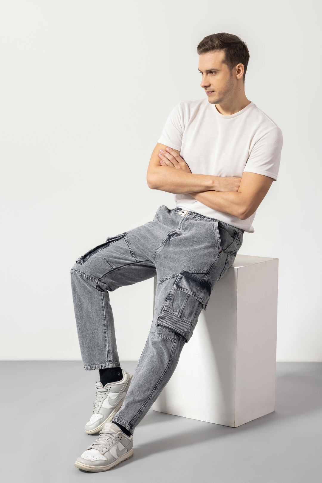 Grey Men Denim Cargo Pant