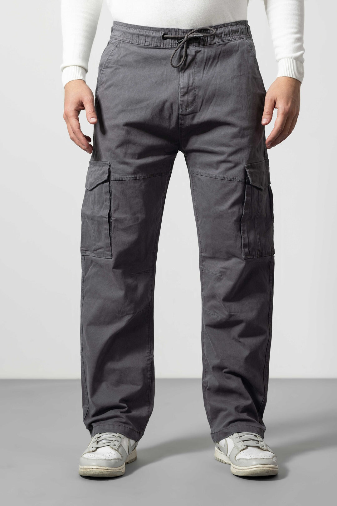 Dark Grey Slim Fit Cotton Cargo Pants