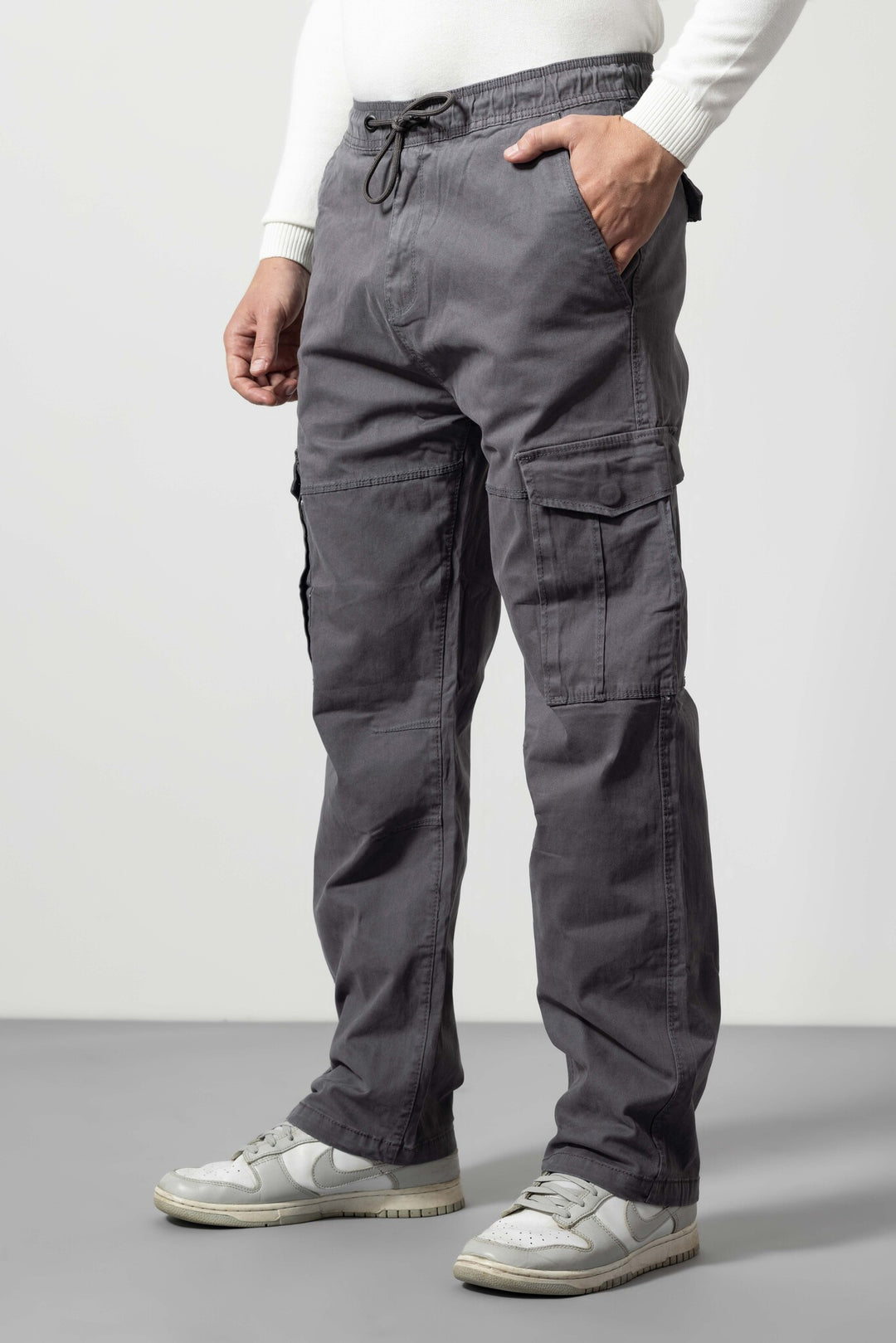 Dark Grey Slim Fit Cotton Cargo Pants