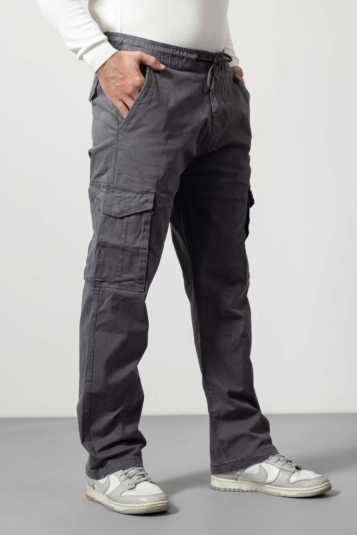 Dark Grey Slim Fit Cotton Cargo Pants
