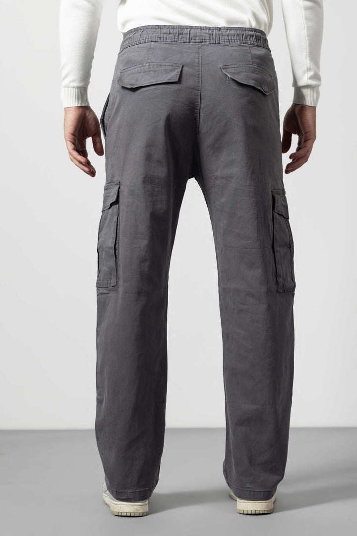 Dark Grey Slim Fit Cotton Cargo Pants