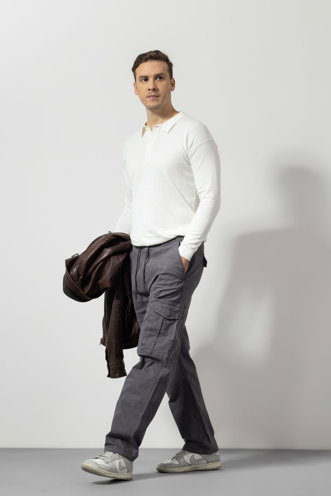 Dark Grey Slim Fit Cotton Cargo Pants
