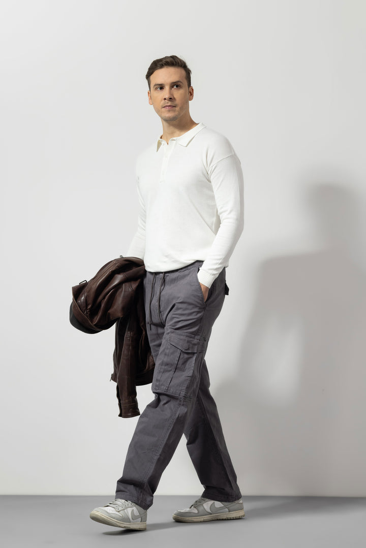 Dark Grey Slim Fit Cotton Cargo Pants