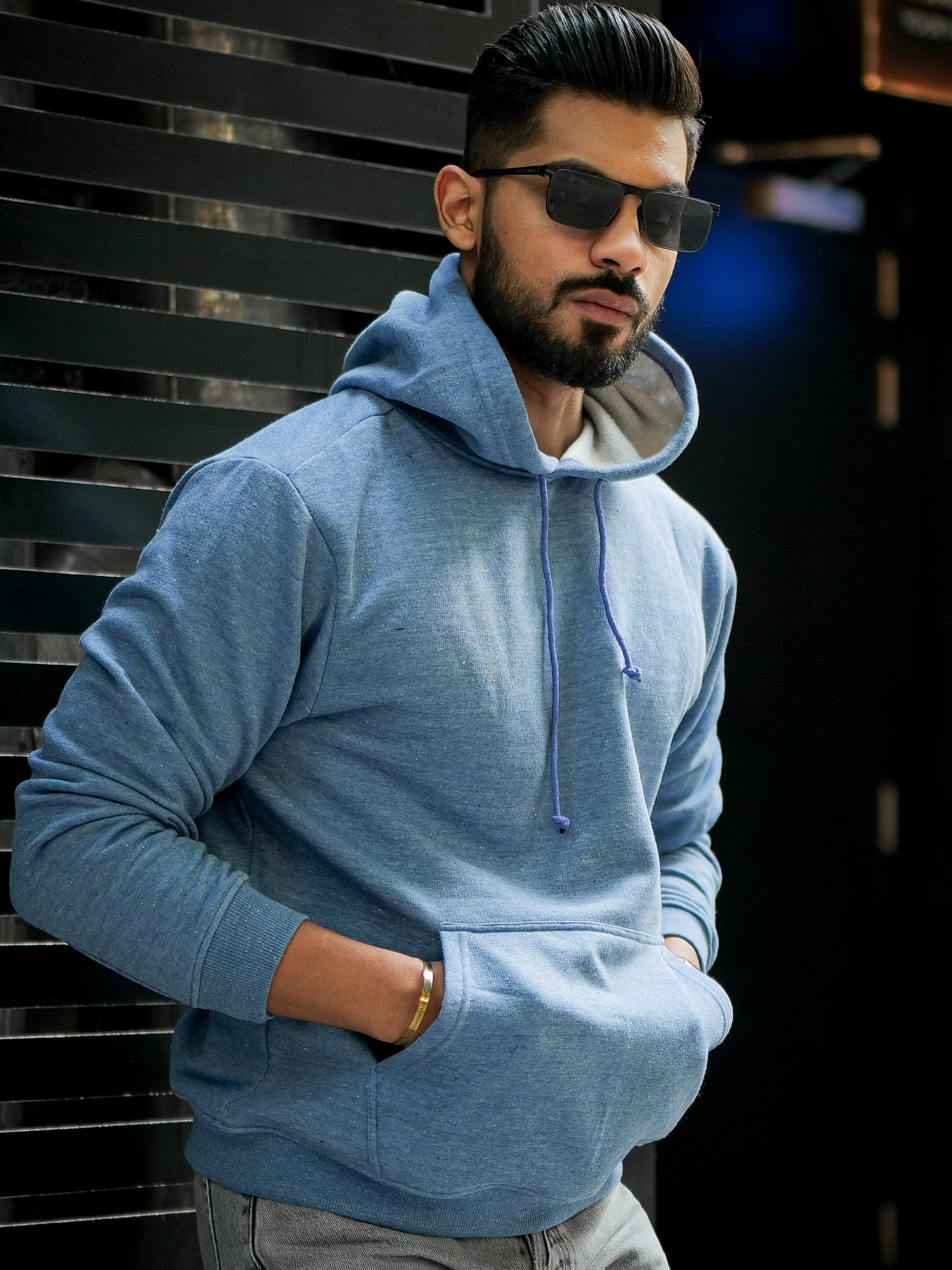 Blue Melange Hoodie Sweatshirt