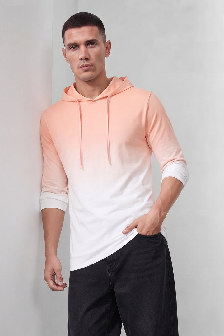 Coral Men Omber Dyed Full Sleeve Hooded T-Shirt