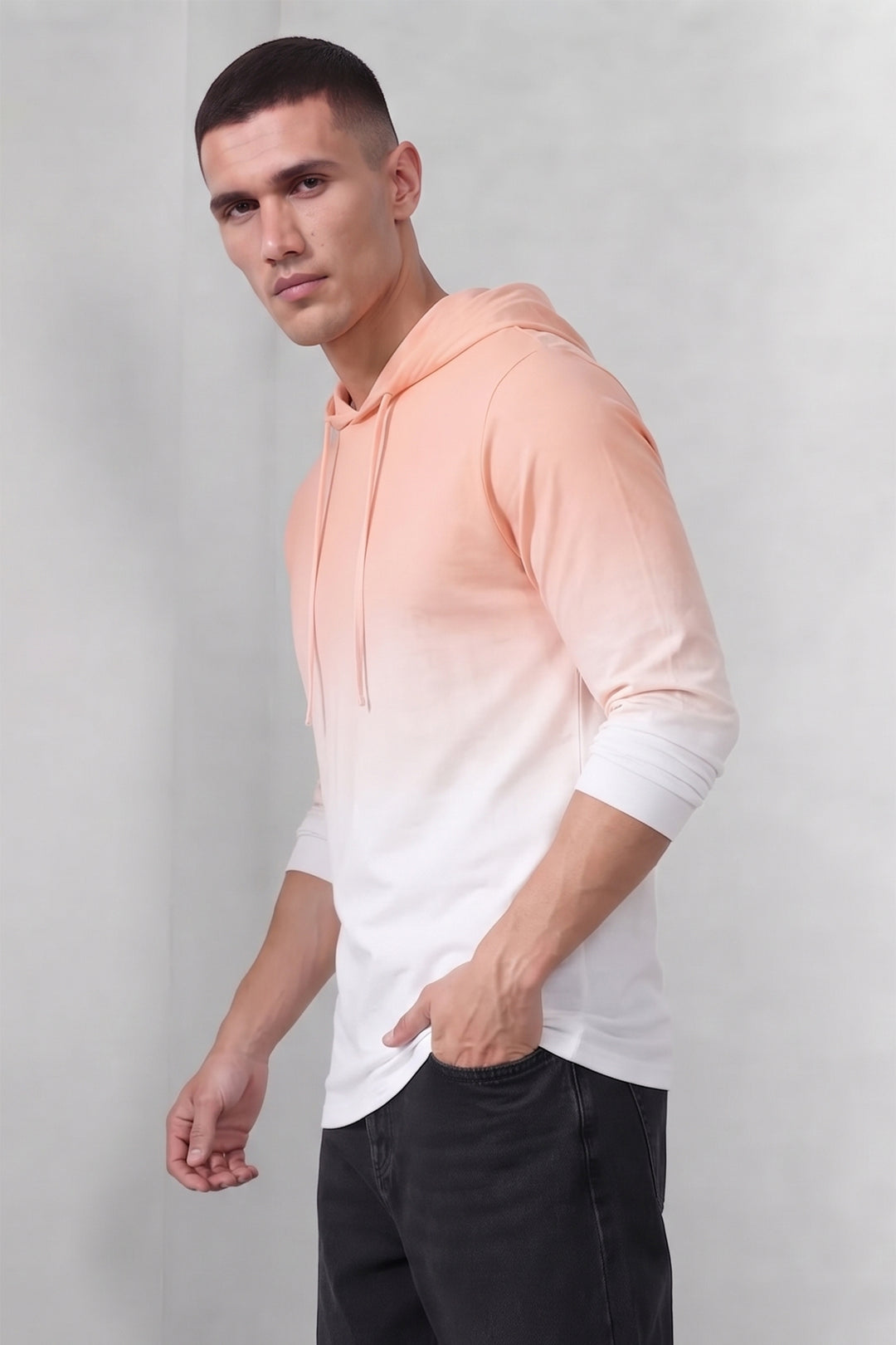 Coral Men Omber Dyed Full Sleeve Hooded T-Shirt
