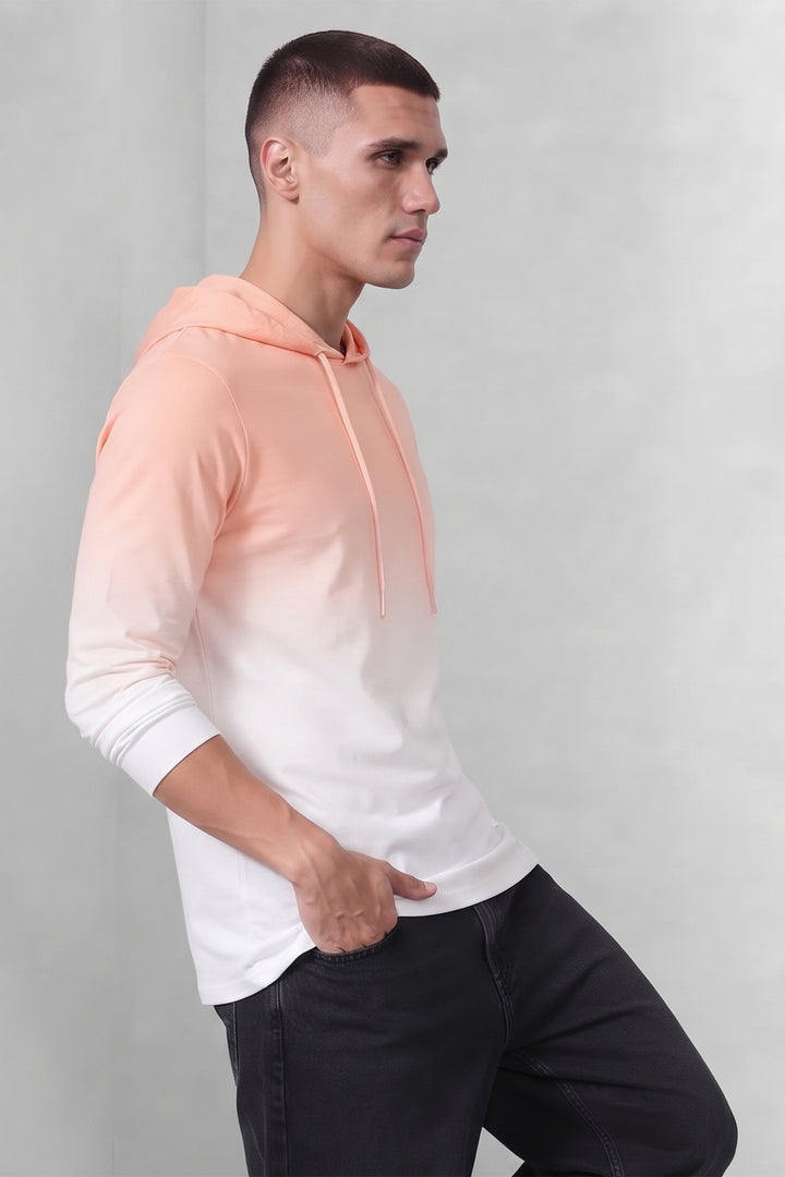 Coral Men Omber Dyed Full Sleeve Hooded T-Shirt