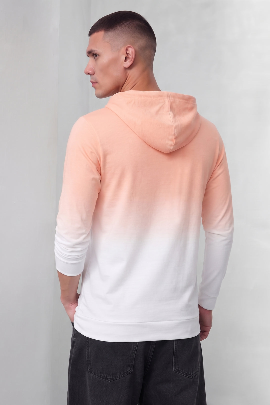 Coral Men Omber Dyed Full Sleeve Hooded T-Shirt