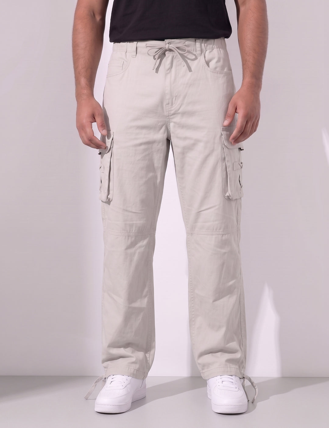 Cream Multi-Pocket Cargo Pant