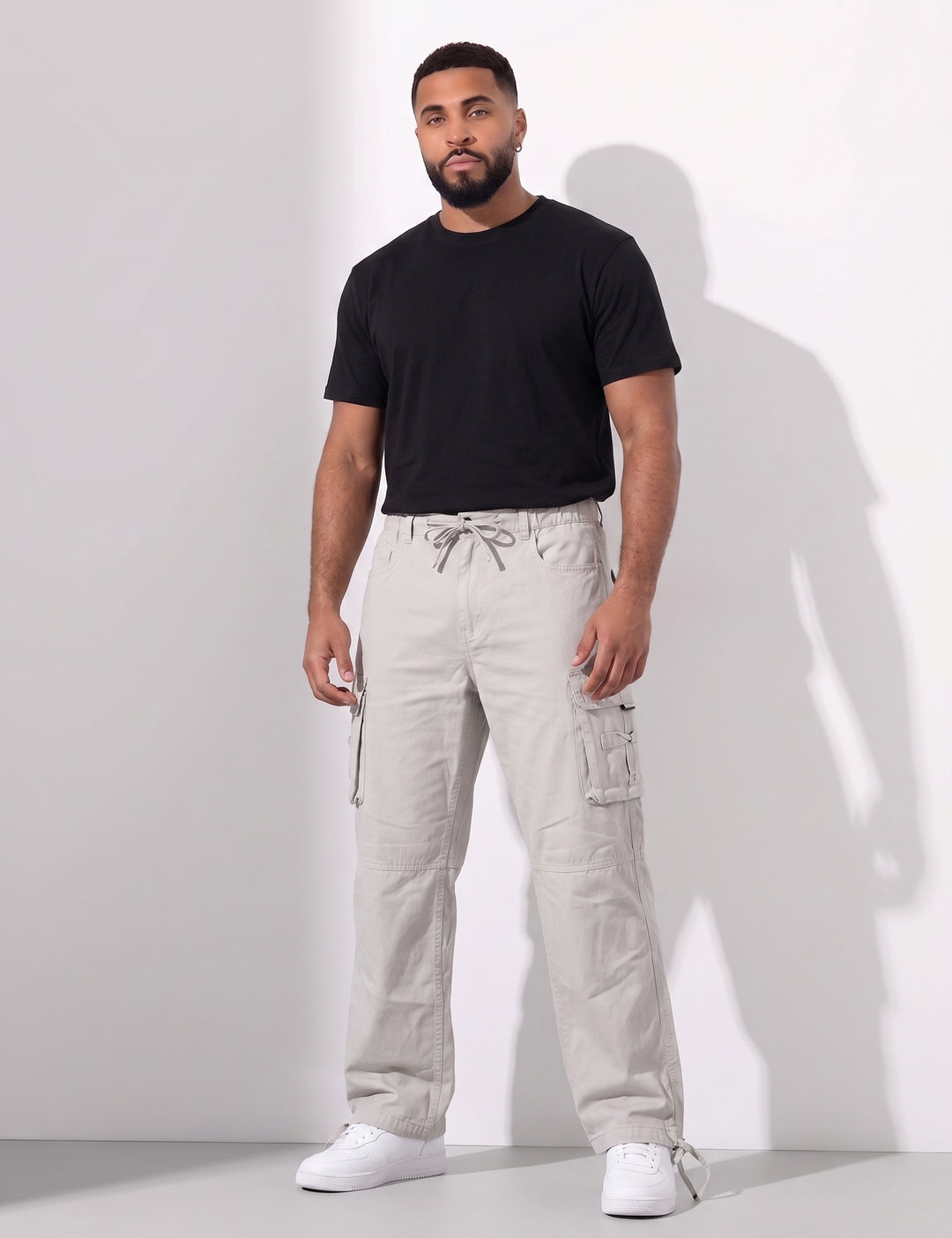 Cream Multi-Pocket Cargo Pant