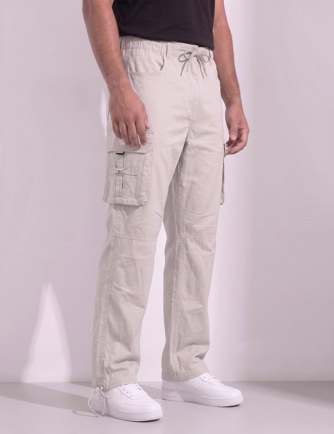 Cream Multi-Pocket Cargo Pant