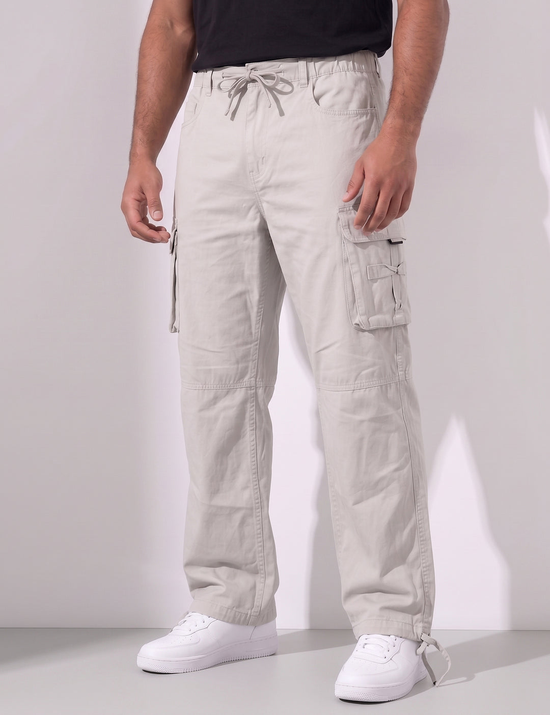 Cream Multi-Pocket Cargo Pant