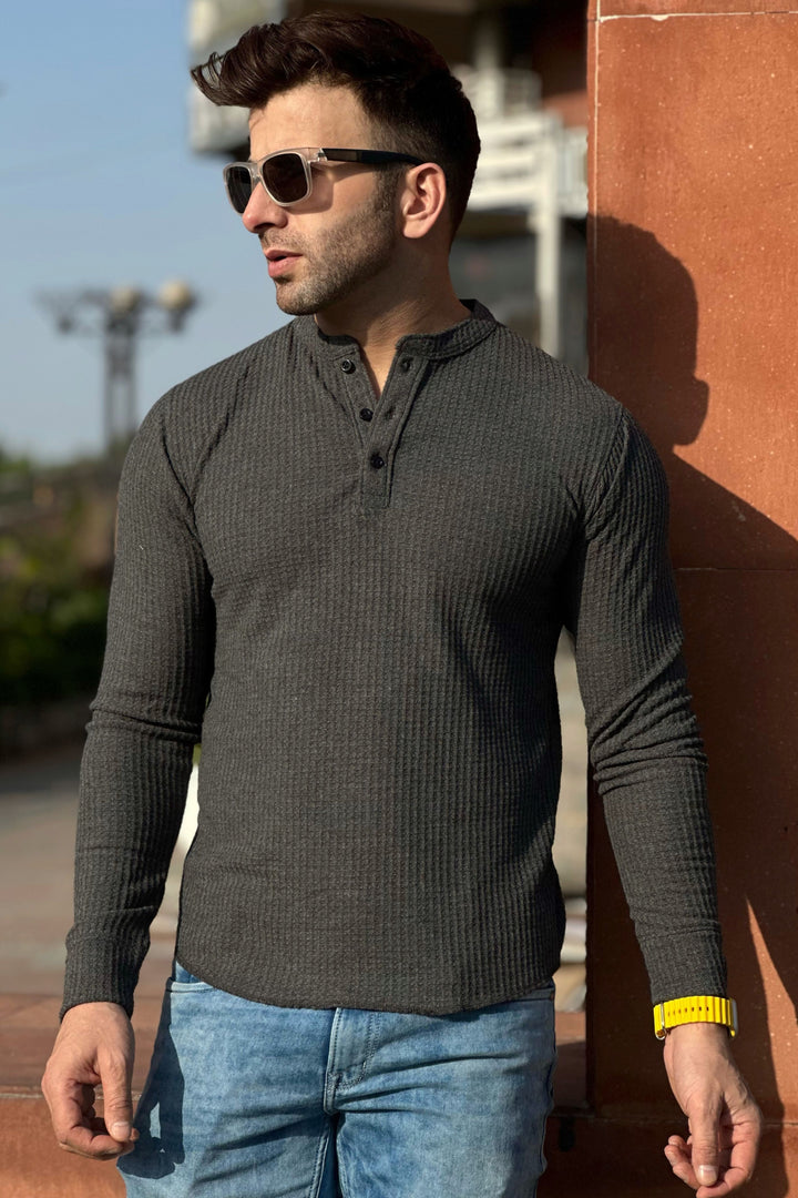 Anthra Self Waffle Knit Henley T-Shirt