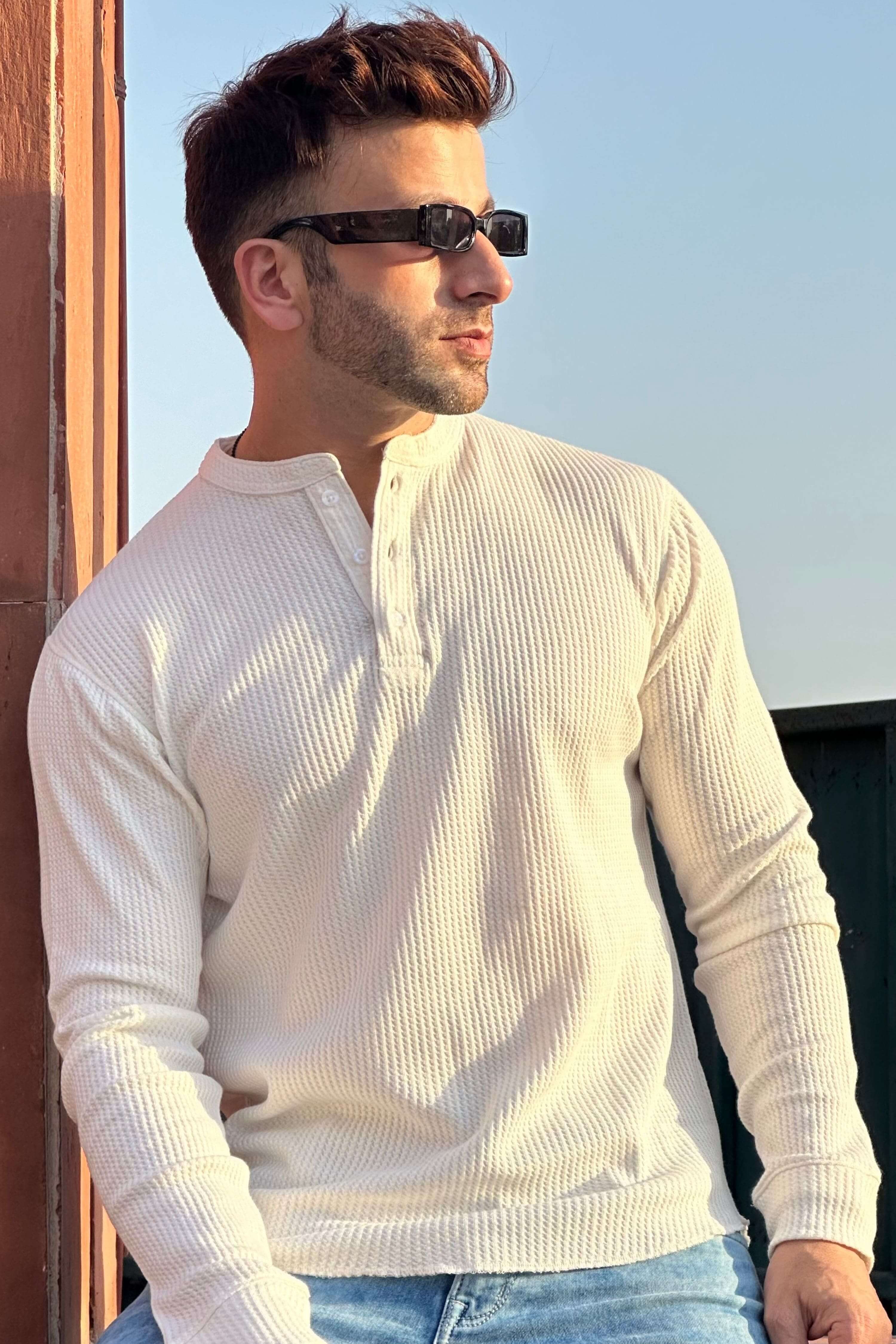 White Waffle Henley T-shirt