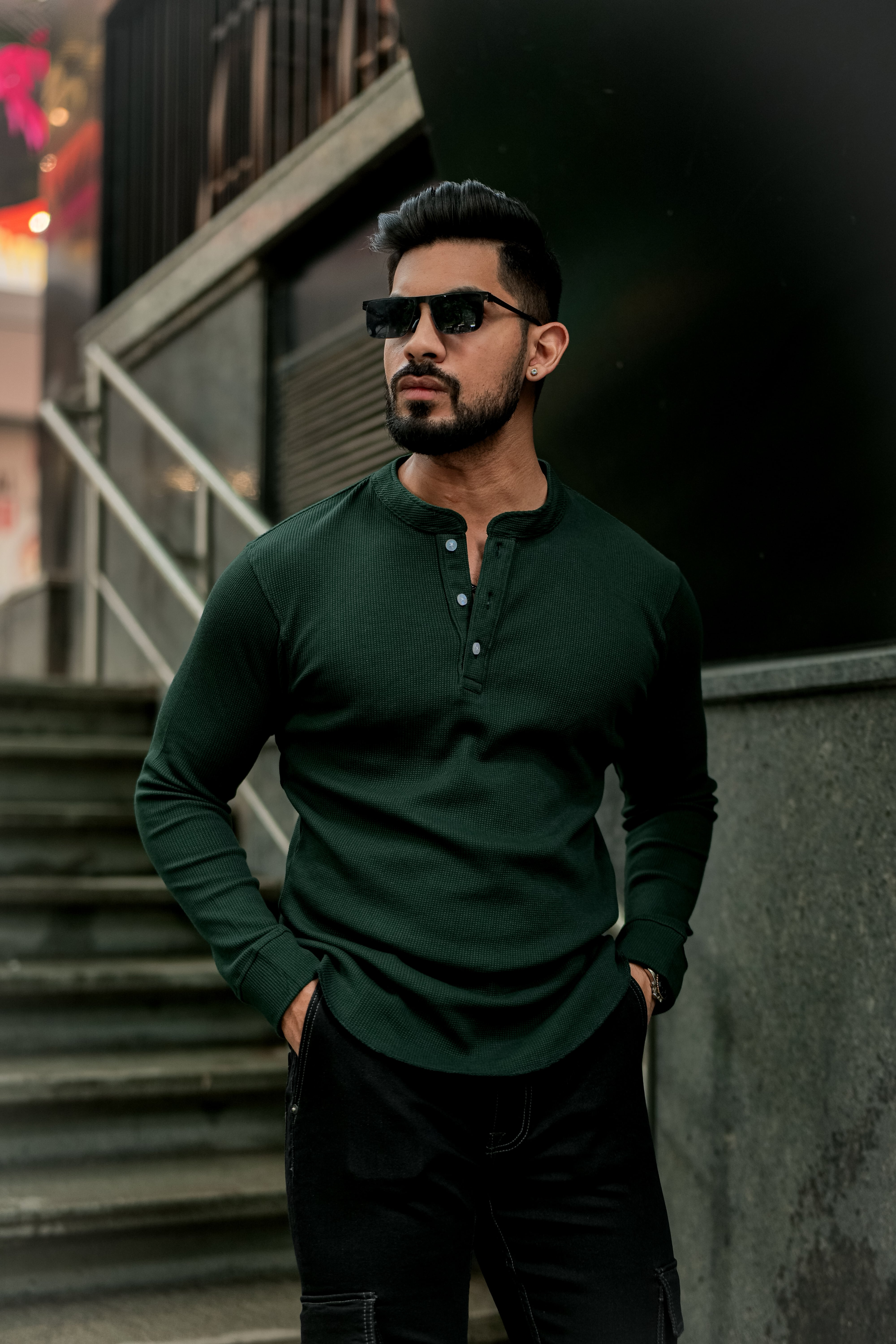 Dark Green Waffle Knit T-Shirt