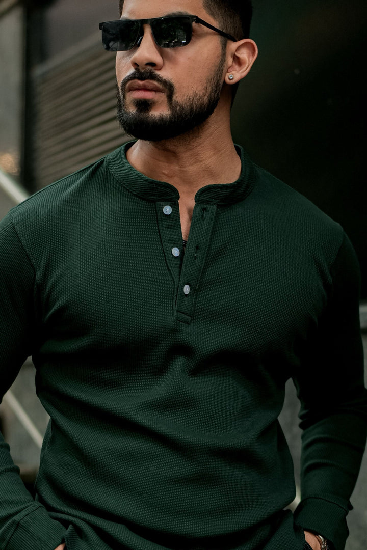 Dark Green Waffle Knit T-Shirt